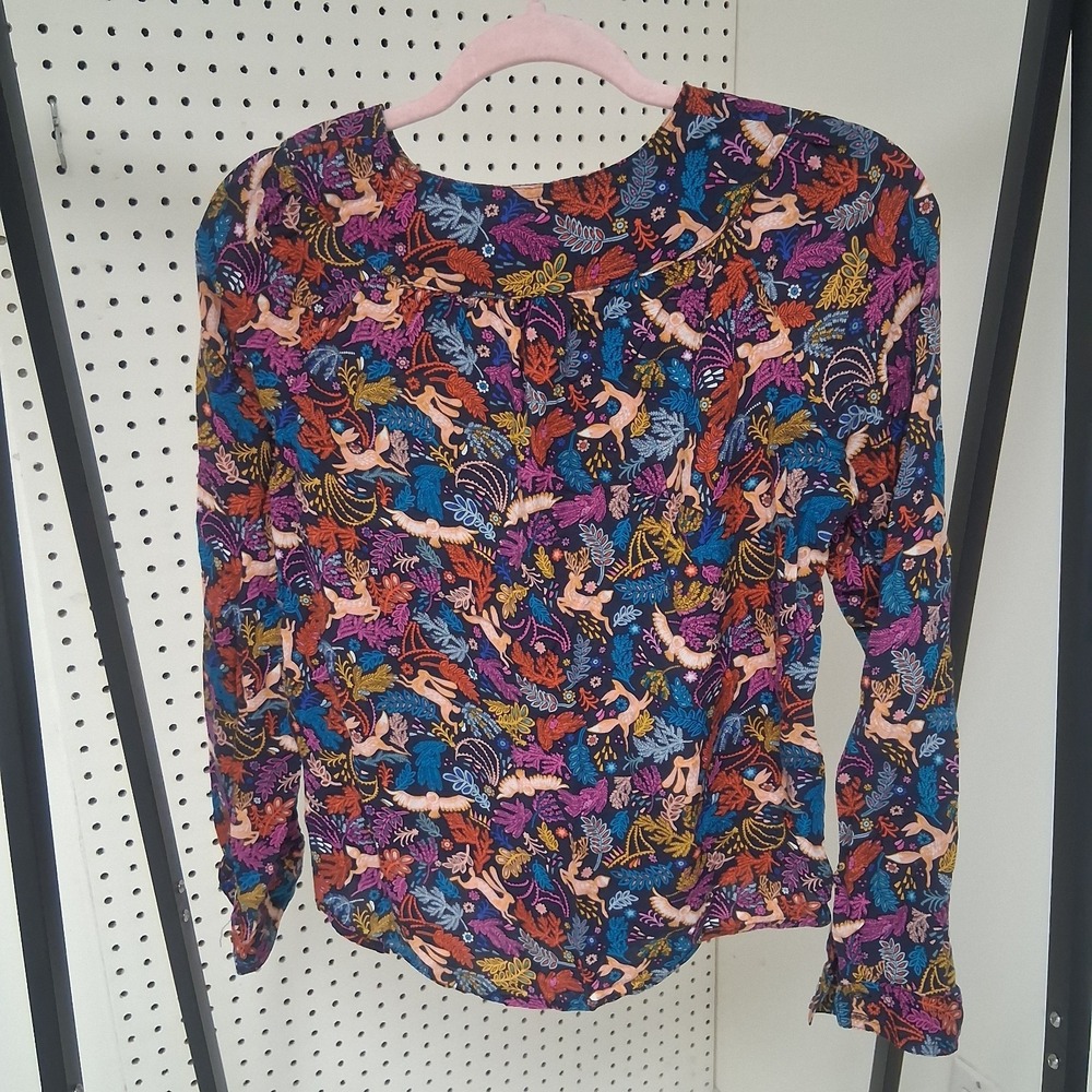 Anthropologie 25 of 52 Conversations Blouse Oh‎ Deer Woodland Top Size 4 Boho